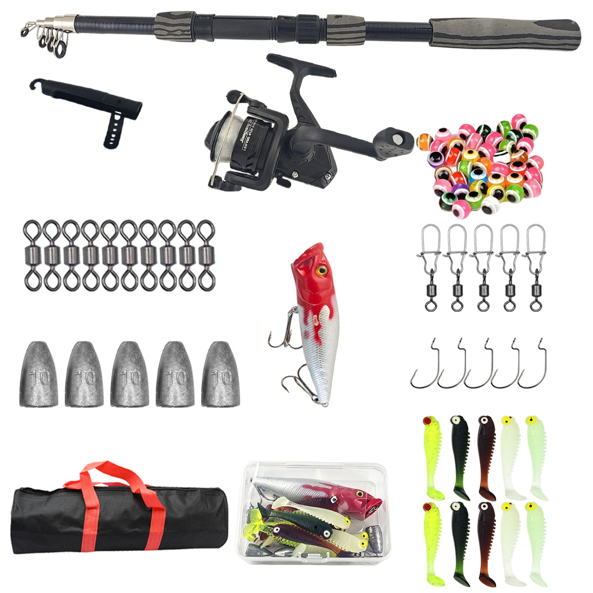 Fishing Line Spooler - ชุดคันเบ็ดตกปลาแบบพกพา ยืดหดได้ 1.8 เมตร คันเบ็ดไฟเบอร์กลาส 3